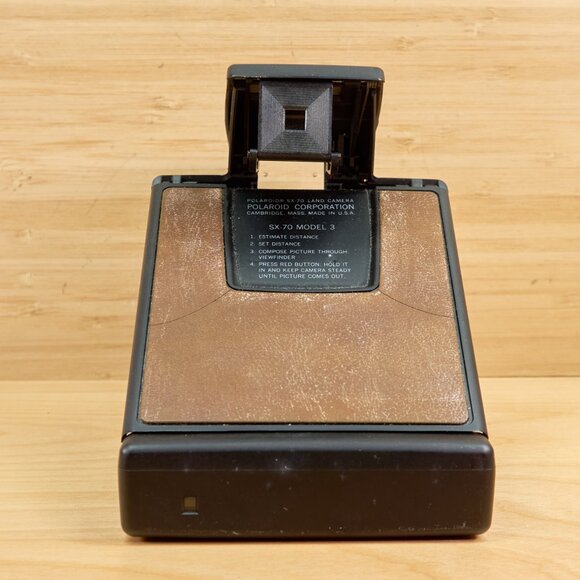 Vintage 70s Polaroid SX-70 Model 3 Land Camera, Black Body with Brown Leather - Picture 8 of 10